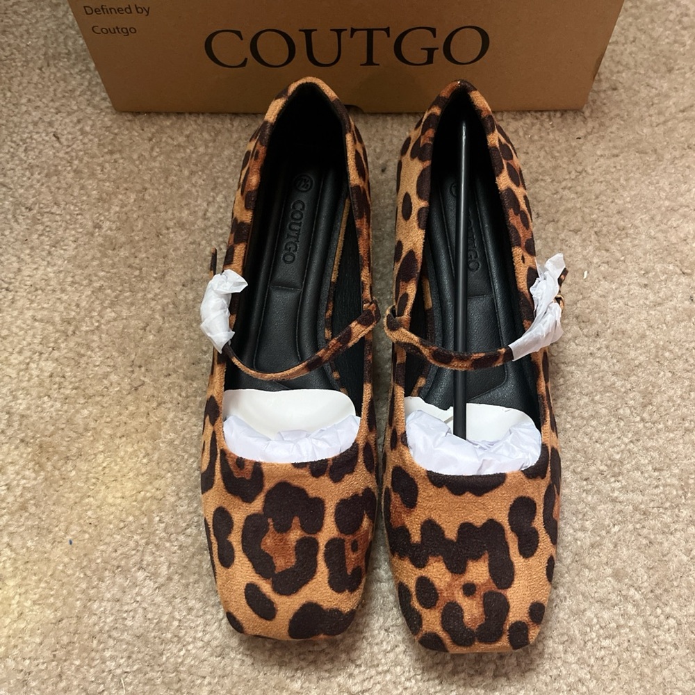 Leopard Print Mary Jane Flats in Brown - Picture 2 of 2